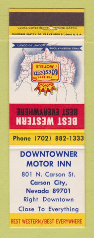 Matchbook Cover - Downtowner Motor Inn Carson City NV Best Western