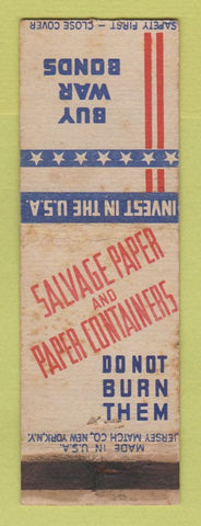 Matchbook Cover - WWII Buy War Bonds Jersey Match WORN