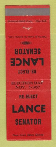 Matchbook Cover - Lance Senate Election 1957