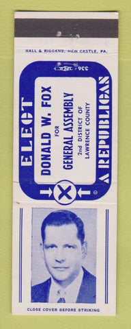 Matchbook Cover - Donald Fox for General Assembly Lawrence County PA