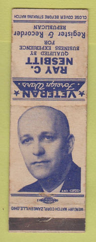 Matchbook Cover - Ray C Nesbitt Register Recorder Election Butler PA WORN