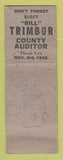Matchbook Cover - Wm Trimbur County Auditor Election 1942 WEAR