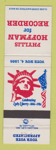Matchbook Cover - Phyllis Hoffman for Recorder Election 1986