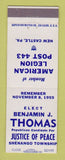 Matchbook Cover - Benjamin Thomas Justice of Peace Shenango Township PA