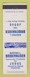 Matchbook Cover - George Bridenhager Judge Election Franklin Union County IN