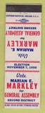 Matchbook Cover - Marian Markley General Assembly Election 1950 WEAR