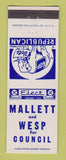 Matchbook Cover - Mallett and West Council Election Republican