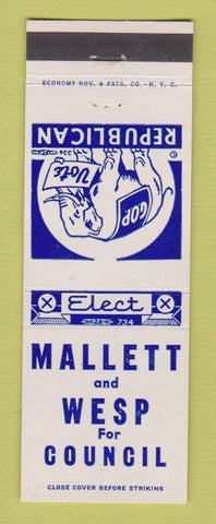 Matchbook Cover - Mallett and West Council Election Republican