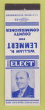 Matchbook Cover - William Lemmert County Commissioner Election