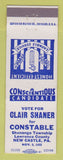 Matchbook Cover Clair Shaner Constable Election Shenango Township New Castle PA
