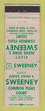 Matchbook Cover - Judge John Sweeney Common Pleas Court Election WEAR