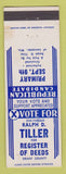 Matchbook Cover - Raph D Tiller Register of Deeds Lancaster WI election