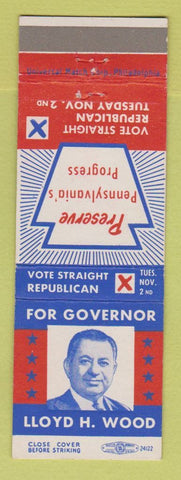 Matchbook Cover - Lloyd Wood for Governor PA Pennsylvania