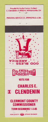 Matchbook Cover - Charles Clendenin Clermont County Commissioner OH 1985