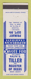 Matchbook Cover - Ralph Tiller Register of Deeds Lancaster WI