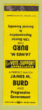 Matchbook Cover - James Burd for 12th District Rep Election WEAR