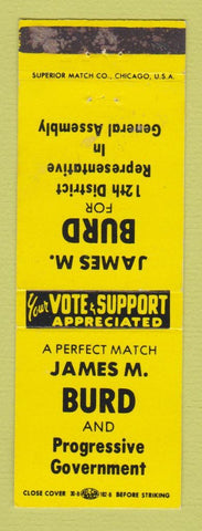 Matchbook Cover - James Burd for 12th District Rep Election WEAR