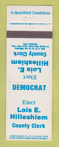 Matchbook Cover - Lois E Hilleshiem County Clerk Waukesha WI