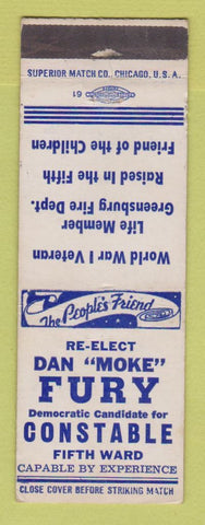 Matchbook Cover - Dan Moke Fury Constable Election Greensburg PA?