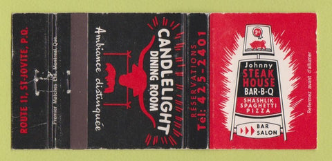 Matchbook Cover - Johnny Steak House BBQ St Jovite QC WORN 30 Strike