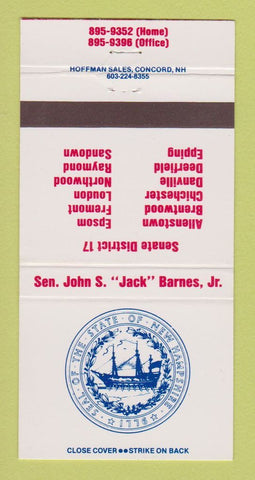 Matchbook Cover - Jack Barnes NH Senator Christa McAuliffe NASA 30 Strike