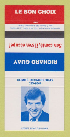 Matchbook Cover - Richard Guay Election QC Quebec SAMPLE 30 Strike