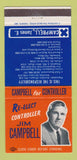 Matchbook Cover - Jim Campbell Controller Hamilton ON 30 Strike