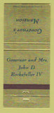 Matchbook Cover - Governor's Mansion John Rockefeller WV West Virginia 30 Strike