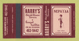 Matchbook Cover - Harry's Steak House Tavern Toronto ON SAMPLE 30 Strike