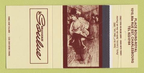 Matchbook Cover - Brasserie Goulue Charlesbourg QC Toulouse Lautrec 30 Strike