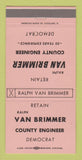 Matchbook Cover - Ralph Van Brimmer County Engineer Election 30 Strike