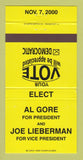 Matchbook Cover - Al Gore for President 2000 Joe Lieberman YELLOW 30 Strike