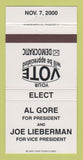 Matchbook Cover - Al Gore for President 2000 Joe Lieberman WHITE 30 Strike