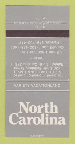 Matchbook Cover - North Carolina Tourism Raleigh NC WEAR 30 Strike