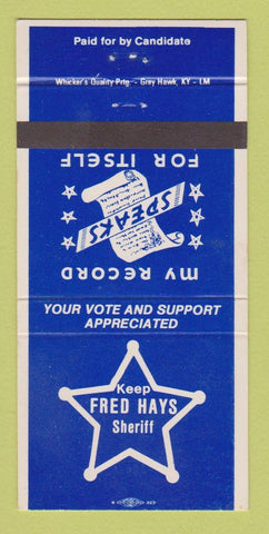 Matchbook Cover - Fred Hays SH eriff Election 30 Strike