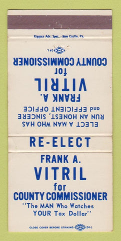 Matchbook Cover - Frank Vitril County Commissioner Election WEAR 30 Strike