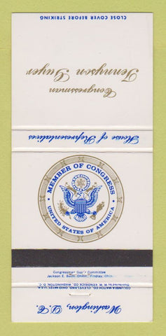 Matchbook Cover - Congressman Tennyson Guyer OH Ohio 30 Strike