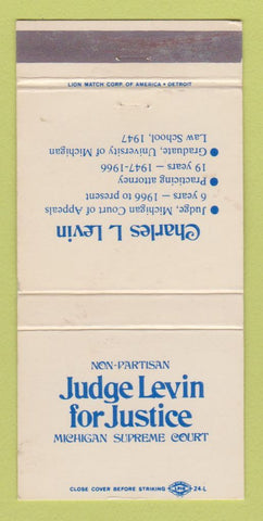Matchbook Cover - Charles Levin MI Michigan Supreme Court Justice WEAR 30 Strike