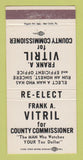 Matchbook Cover - Frank A Vitril County Commissioner Lawrence PA 30 Strike