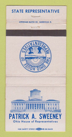 Matchbook Cover - Patrick Sweeney State Rep Ohio OH WEAR 30 Strike