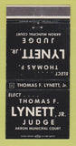 Matchbook Cover - Thomas Lynett Judge Akron OH WEAR 30 Strike