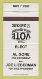 Matchbook Cover - Al Gore for President 2000 Joe Lieberman WHITE 30 Strike