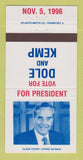 Matchbook Cover - Bob Dole for President 1996 Jack Kemp 30 Strike