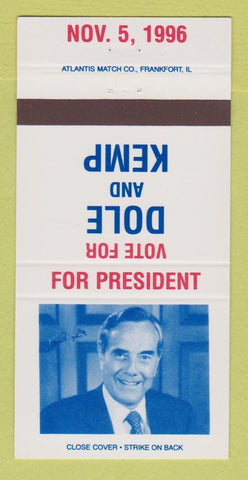 Matchbook Cover - Bob Dole for President 1996 Jack Kemp 30 Strike