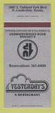 Matchbook Cover - Yesterday's Restaurant Fort Lauderdale FL SAMPLE 30 Strike