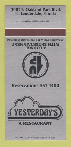 Matchbook Cover - Yesterday's Restaurant Fort Lauderdale FL SAMPLE 30 Strike