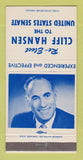 Matchbook Cover - Cliff Hansen US Senate Election Wyoming WY 30 Strike