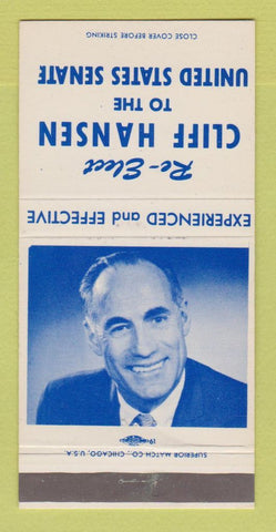 Matchbook Cover - Cliff Hansen US Senate Election Wyoming WY 30 Strike
