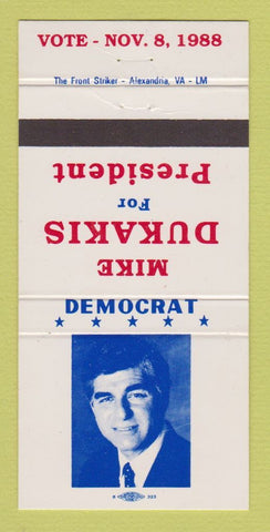 Matchbook Cover - Mike Dukakis for President 1988 30 Strike