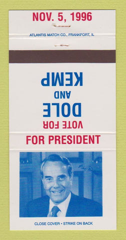 Matchbook Cover - Bob Dole for President 1996 Jack Kemp 30 Strike